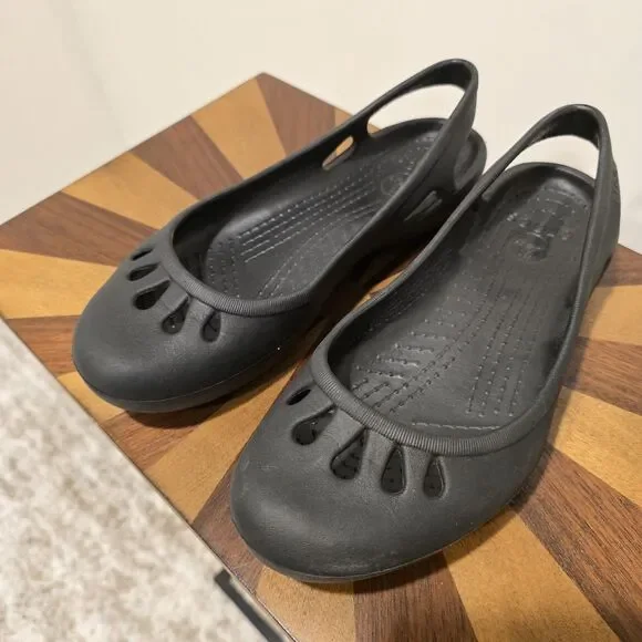 CROCS Kadee Ballet Flats Womens 7 Slip-On Shoes Sandals Mary Jane Black Rubber - Picture 5 of 14